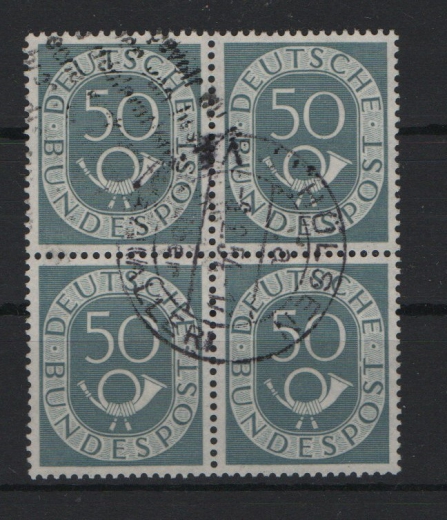BRD, 1952, Mi.- Nr.: 134 im 4er- Block, gestempelt! Gutes Bedarfsstück, selten!