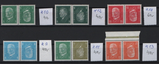 DR / Weimar, 1927 / 32, Mi.- Nrn.: Zusammendrucke K 9 - K 14, **, seltene Zusammenstellung! RR!