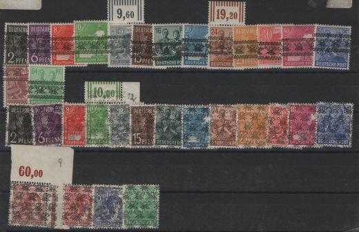 Bizone, 1948, Mi.- Nr.: 36I + II - 51 I + II (ohne 49I), ** mit Extras, 2 kpl. Sätze, Selten
