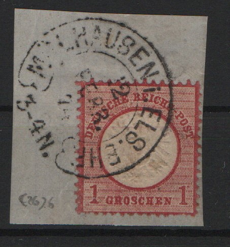 DR, Dt.- Kaiserreich, Brustschilder, Hufeisenstempel, 1873, Mi.- Nr.: 19, mit Abstempelung Mülhausen i. Els. BHF. auf Briefstück