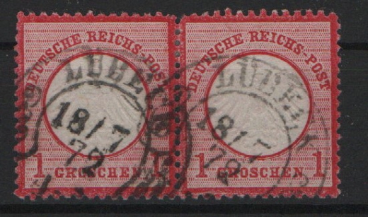DR, Dt.- Kaiserreich, Brustschilder, Hufeisenstempel, 1872, Mi.- Nr.: 4 (2x, horizontales Paar) mit Abstempelung Lübeck