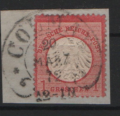 DR, Dt.- Kaiserreich, Brustschilder, Hufeisenstempel, 1872, Mi.- Nr.: 4, mit Abstempelung Colmar auf Briefstück