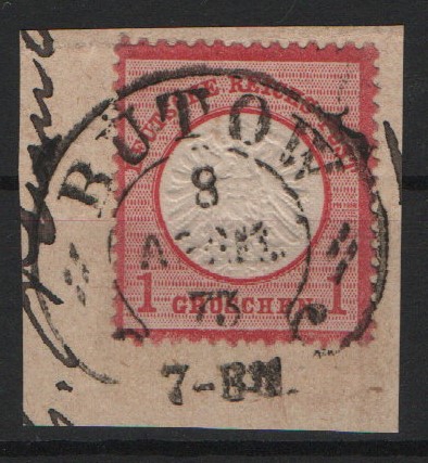 DR, Dt.- Kaiserreich, Brustschilder, Hufeisenstempel, 1873, Mi.- Nr.: 19, mit Abstempelung Bütow auf Briefstück