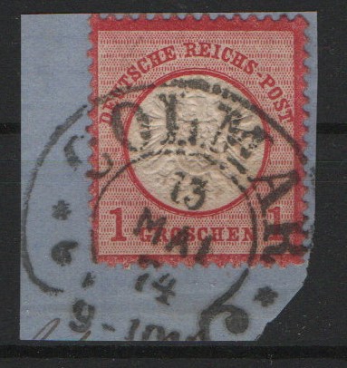 DR, Dt.- Kaiserreich, Brustschilder, Hufeisenstempel, 1874, Mi.- Nr.: 19, mit Abstempelung COLMAR auf Briefstück