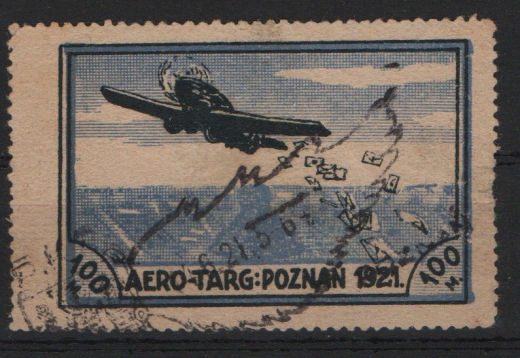 Polen, 1921, Flugpostvignette zu 100 Mk., Flugtag Poznan 1921, gestempelt, in Bedarfserhaltung, selten!