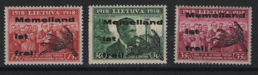Memelgebiet, 1939, Mi.- Nrn.: I- III, jeweils in Type I, **! Selten!