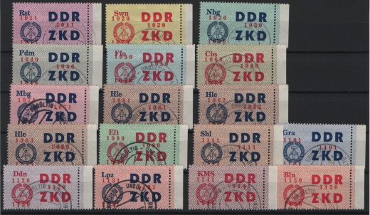 DDR, 1964, ZKD C, Mi.- Nrn.: 16- 30 (incl. 22 I- III), je mit ungültig- Abstempelung, kpl. Satz vom einheitl. SR! Sehr selten!