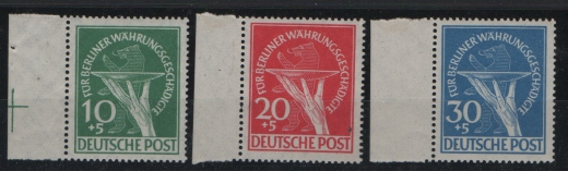 Berlin, 1949, Mi.- Nrn.: 68- 70, je vom SR, **, Der Währungsgeschädigten- Satz, je tief(st)geprüft Schlegel BPP! Qualitätssatz!