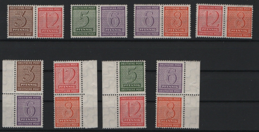 SBZ, West- Sachsen, 1945 / 46, Mi.- Nr.: W Zd 13- 16 + S Zd 3- 6, je **! Qualitätssatz! Selten!