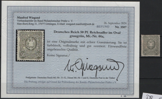 DR, Pfennig, ca. 1880, Mi.- Nr.: 44 a, *, akt. Befund Wiegand BPP: echt und einwandfrei! Selten!