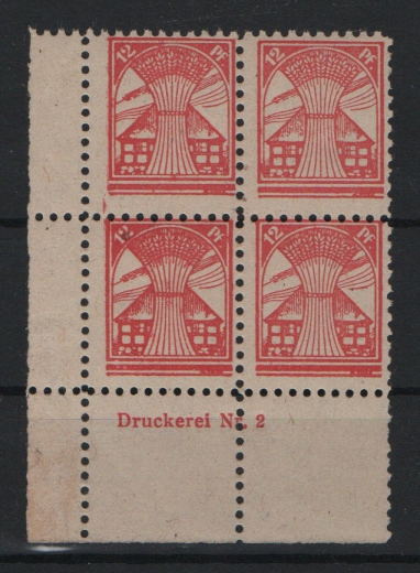SBZ, MVP, 1945, Mi.- Nr.: 18 IIc (4x, im ER- 4er- Block (lu.) + DZ, **, geprüft Kramp BPP, (rs. lu, am Aussenrand gehangen) Kabinettstück