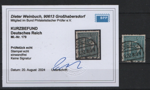 DR, Infla, 1922, Mi.- Nr.: 179, gestempelt, akt. K.- Befund Weinbuch BPP: echt und einwandfrei! Selten!