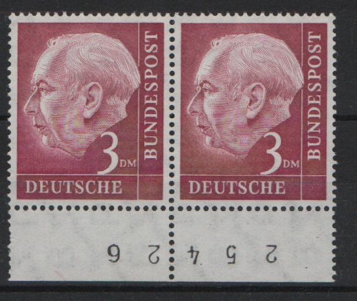 BRD, 1954, Mi.- Nr.: 196 xXv  (2x, [im Paar], vom Ur), mit Bogennr., **, selten!