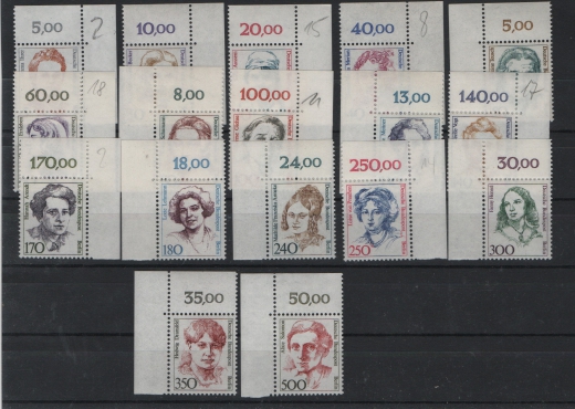 Berlin, 1987- 89, Mi.- Nrn.: 770 u.a, der Berliner- Frauensatz, je vom ER (!), **, sehr selten!