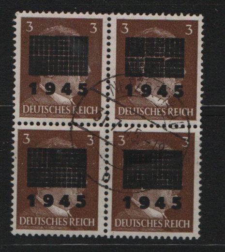 Deutschland- OST, Lokalausgaben, Netschkau- Reichenbach, 1945, Mi.- Nr.: 2 im 4er- Block, gestempelt, Luxusstück! RR!