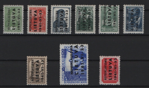 III. Reich / Dt. Bes., Litauen, 1941, Mi.- Nrn.: 1- 9, **, Luxussatz! Selten!
