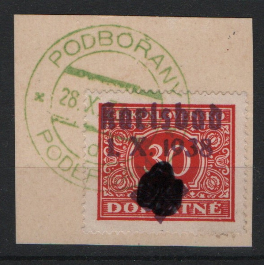 III. Reich, Dt. Bes. II. WK, Sudetenland / Karlsbad, 1938, Mi.- Nr.: 33, auf Briefstück, tiefgeprüft Pickenpack BPP, Kabinettstück!