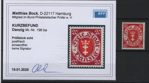 Danzig, 1924, Mi.- Nr.: 196 ba, **, neuer K.- Befund Bock BPP: e+e, Luxusstück!