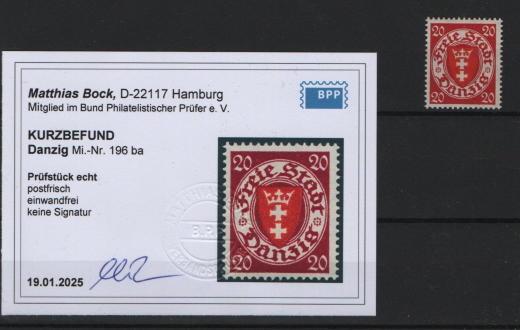 Danzig, 1924, Mi.- Nr.: 196 ba, **, neuer K.- Befund Bock BPP: e+e, Luxusstück!