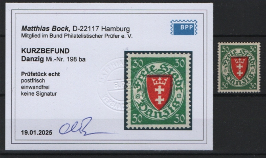 Danzig, 1924, Mi.- Nr.: 198 ba, **, neuer K.- Befund Bock BPP: e+e, Luxusstück!