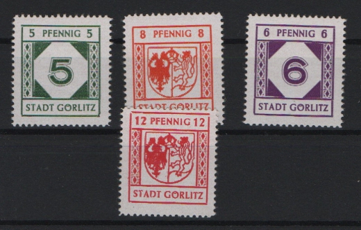 Deutschland- OST, Lokalausgaben, Görlitz, 1945, Mi.- Nr.: 9y- 12y, **, Luxusstücke! Selten!
