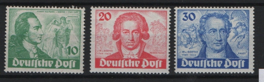Berlin, 1949, Mi.- Nrn.: 61- 63, **, Der Goethesatz, kpl. Satz, je tiefgeprüft Schlegel BPP!