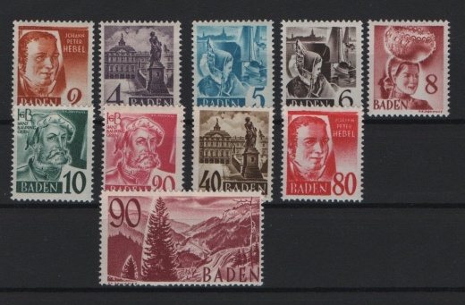 FRZ - Baden, 1948 /49, Mi.- Nrn.: 28 - 37, **, Qualitätssatz!