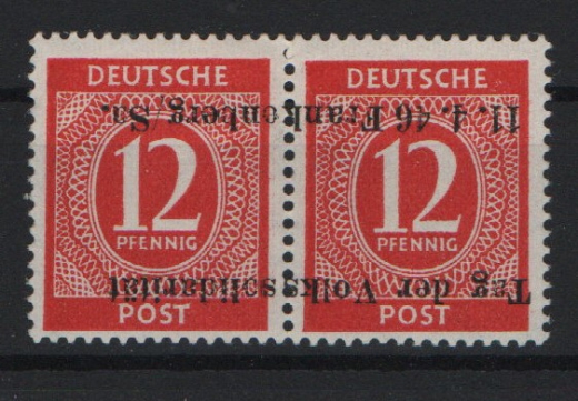 D. - OST, Lokalausgaben, Frankenberg, 1946, Zusammendruck Mi.- Nrn.: 1 F II K, **! Geprüft / signert W. B. / v. Heintze Sehr selten!