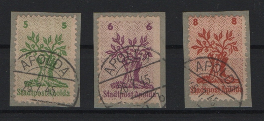 Deutschland- OST, Lokalausgaben, Apolda, 1945, Mi.- Nrn.: 1- 3, je auf Briefstück, Luxusstücke!