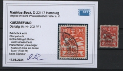 Danzig, 1924, Mi.- Nr.: 202 PF I, gestempelt, KB Bock BPP: e+ ...! Bedarfsstück! Selten!