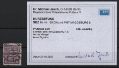 SBZ, Provinz Sachsen, 1945, Mi.- Nr.: 69 DXb, gestempelt, aktueller K.- Brfund Dr. Jasch BPP: echt und ...! Bedarfsstück