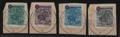 FRZ, Rheinland- Pfalz, 1949, Mi.- Nrn.: 42 A - 45 A, einheitlich gestempelt, je auf kl. Briefstücken!