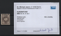 SBZ, Ost- Sachsen, 1945, Mi.- Nr.: 51 btx I, gestempelt, aktueller K.- Befund Dr. Jasch BPP: echt und einwandfrei Selten!