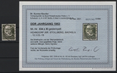 DDR, 1953, Mi.- Nr.: 334 z XI, bedarfsgestempelt (!), aktueller Befund Dr. Ruscher BPP: echt + ...! Gutes Bedarfsstück!