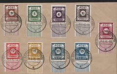 SBZ, Ost- Sachsen, 1945, Mi.- Nr.: 42- 50 DIII, je vom Ur, auf Briefstk., akt. K.- Befund Dr. Jasch BPP: echt und einwandfrei Selten!