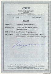 Memel, 1923, Mi.- Nr.: 231 I, **, akt. Fotoattest Huylmans BPP: e+ ...! Kabinettstück! Selten!