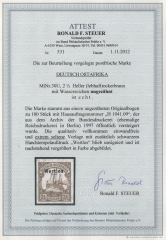 Dt. Kolonien, DOA, 1906, Mi.- Nrn.: 30 U mit Wertlos- Überstempelung, **, FA Steuer VÖB: e+e! Sehr selten! RRR!