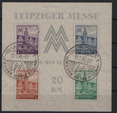 SBZ, West- Sachsen, 1946, Mi.- Nr.: Bl. 5 Ya Z, gestempelt, akt. Fotoattest Dr. Jasch BPP: echt und e! Luxusstück! RR!