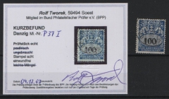 Danzig, 1923, Mi.- Nr.: P 37 PF I, gestempelt, KB Tworek BPP: e+e! Luxusstück! Selten!