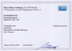 III. Reich, 1939, Mi.- Nr.: 695- 97, Kpl.- Satz, **, K.- Befund Schlegel BPP: echt und einwandfrei! Selten!