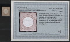Dt. Kaiserreich, Brustschilder, 1872, Mi.- Nr.: 22, **! Akt. Befund Dr. Zill BPP: e+ ...! Kabinettstück! Selten!