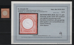 Dt. Kaiserreich, Brustschilder, 1872, Mi.- Nr.: 18, **! Akt. Befund Dr. Zill BPP: e+ e! Qualitätsstück! Selten!