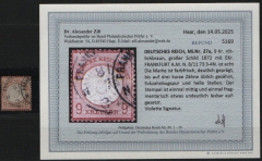 Dt. Kaiserreich, Brustschilder, 1872, Mi.- Nr.: 27 a, gestempelt! Akt. Befund Dr. Zill BPP: e+...! Kl. mgl., s. Befund! Selten!