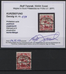 Danzig, 1923, Mi.- Nr.: 114, bedarfsgestempelt, KB Tworek BPP: e+e!  Luxusstück! Selten!