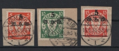 Danzig, 1934, Mi.- Nrn.: 237- 239, je auf kl. Briefstück, je tief(st)geprüft Kniep BPP! Qualitätssatz!