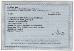 SBZ, Handstempel, 1948, Mi.- Nr.: 179 IV, Die Helle 60er, Bez. 20, Haldensleben, gestempelt, akt. FB Dr. Kalb BPP! e+e!