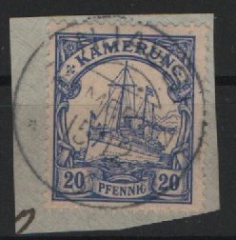 Dt. Kolonien, Stempel, Kamerun, 1913, Njassi auf Mi.- Nr.: 10, mit Kl. Briefstück! Seltenes Kabinettstück!
