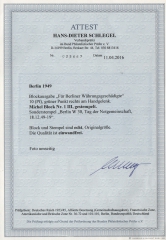 Berlin, 1949, Mi.- Nr.: Bl. 1 Plf III, gestempelt mit Sonderstempel, mit Fotobefund Schlegel BPP! e+e! Luxusstück!