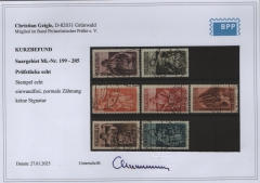 Saargebiet, 1934, Mi.- Nrn.: 199- 205, kpl. Satz, gestempelt! Akt. Befund Geigle BPP! Qualitätssatz! Selten!