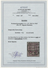 Danzig, 1923, Mi.- Nr.: P 16 Y, gestempelt, Fotoattest Gruber BPP; e+ ...,e! Gutes Bedarfsstück! Sehr selten!